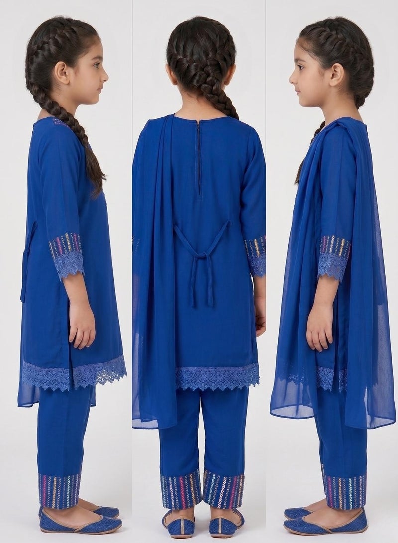 babyqlo Girls Blue Embellished Kurta Pant Set - Image 3