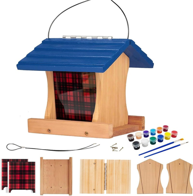 CEDAR ALPHA Ranch Hopper Bird Feeders for Outside Extra Thickness 13/16", Bird Feeder Kit to Build - Alaskan Red Cedar Wood Birdhouse Building with Hanging Cable, Paints and Brushes -Patented - Image 1