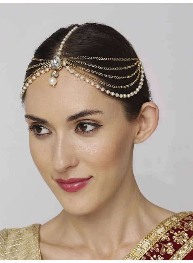 Oomph! أومف للمجوهرات كوندان و لؤلؤ تقليدي شيشفول مانغتيكا ماثا باتي للنساء والفتيات - Image 4