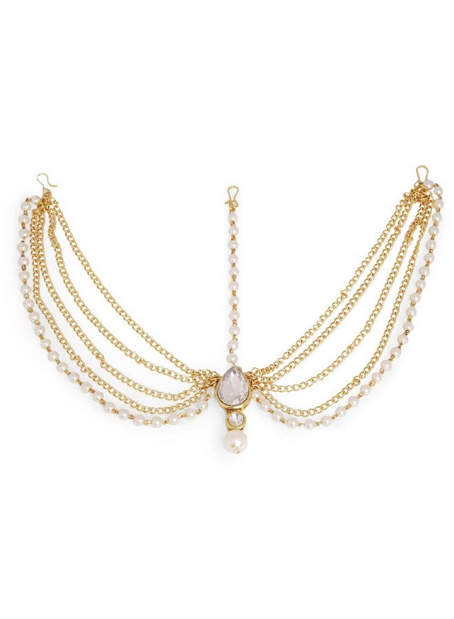 Oomph! أومف للمجوهرات كوندان و لؤلؤ تقليدي شيشفول مانغتيكا ماثا باتي للنساء والفتيات - Image 1