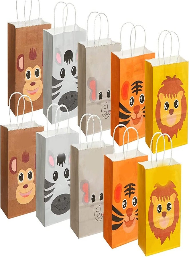 SYOSI Kraft Gift Bags 10Pcs Animals Jungle Safari Zoo Paper Bags with Handles 5 Styles Reusable Party Bags for Kid's Birthday Party Supplies Holiday Treat Box Children's Candy Packaging Bag - Image 1