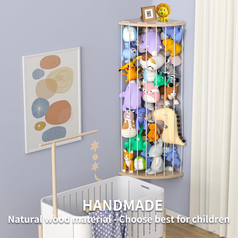 Zayysoha Stuffed Animal Storage  Toy Storage Organizer  Wooden Corner Hammock Shelf for Stuffed Animal Hammock Corner Nursery Playroom Bedroom Versatile Toy Organizer with Zoo Pattern - Image 3