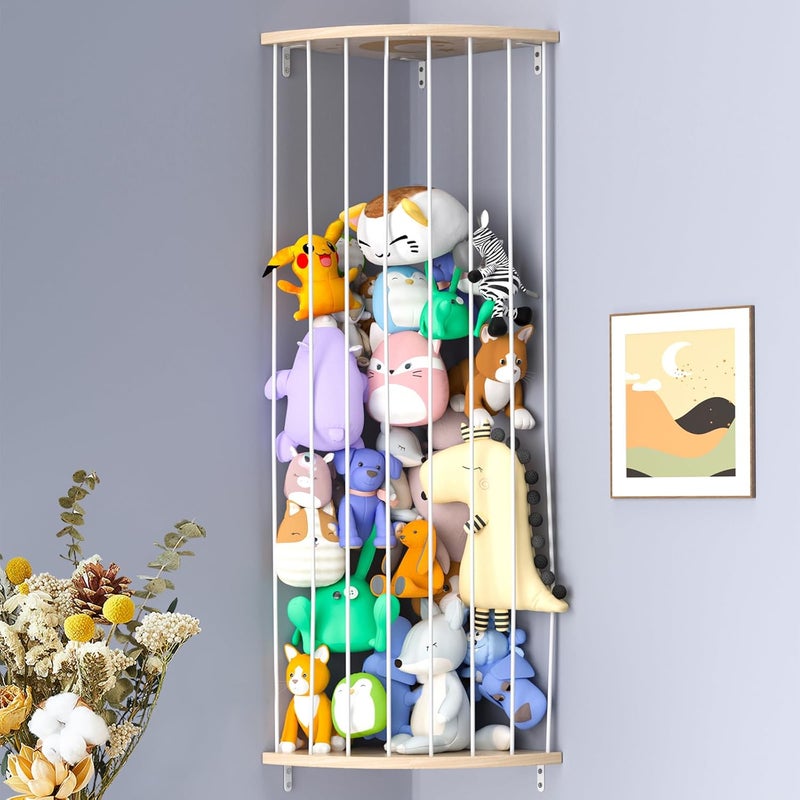 Zayysoha Stuffed Animal Storage  Toy Storage Organizer  Wooden Corner Hammock Shelf for Stuffed Animal Hammock Corner Nursery Playroom Bedroom Versatile Toy Organizer with Zoo Pattern - Image 1