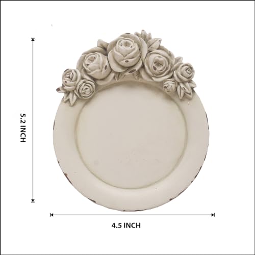S-MANTIS Vintage Tray Antique Trinket Dish, Round Small, Rings Earrings Holder with Sophisticated 3D Floral Decoration, Mini Storage Organizer, Gift, Aesthetic Room Decor (Distressed White Flower) - Image 4