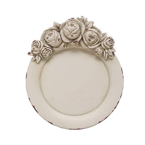 S-MANTIS Vintage Tray Antique Trinket Dish, Round Small, Rings Earrings Holder with Sophisticated 3D Floral Decoration, Mini Storage Organizer, Gift, Aesthetic Room Decor (Distressed White Flower) - Image 1