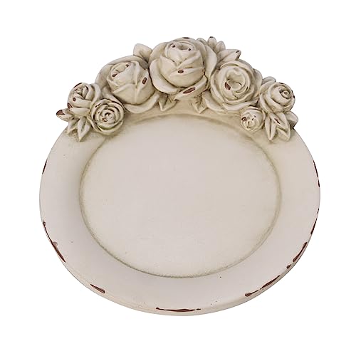 S-MANTIS Vintage Tray Antique Trinket Dish, Round Small, Rings Earrings Holder with Sophisticated 3D Floral Decoration, Mini Storage Organizer, Gift, Aesthetic Room Decor (Distressed White Flower) - Image 2