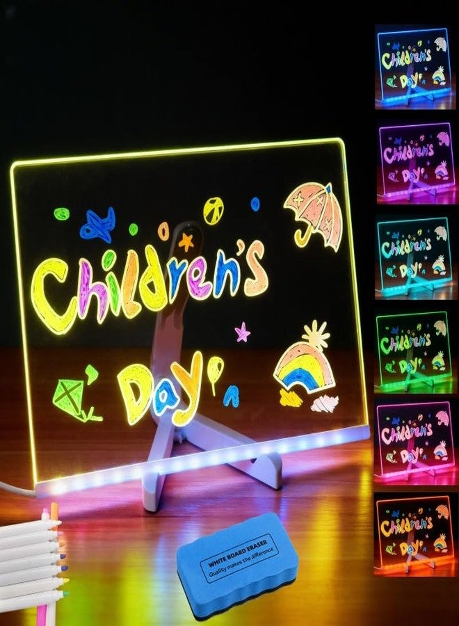 zimumoda LED Note Board with Colors - Acrylic Dry Erase Board with 10 Light Modes, 7 Fluorescent Markers & Eraser, USB Powered Light Up Drawing Board for Kids & Adults, for Home Office School 2026 - Image 1