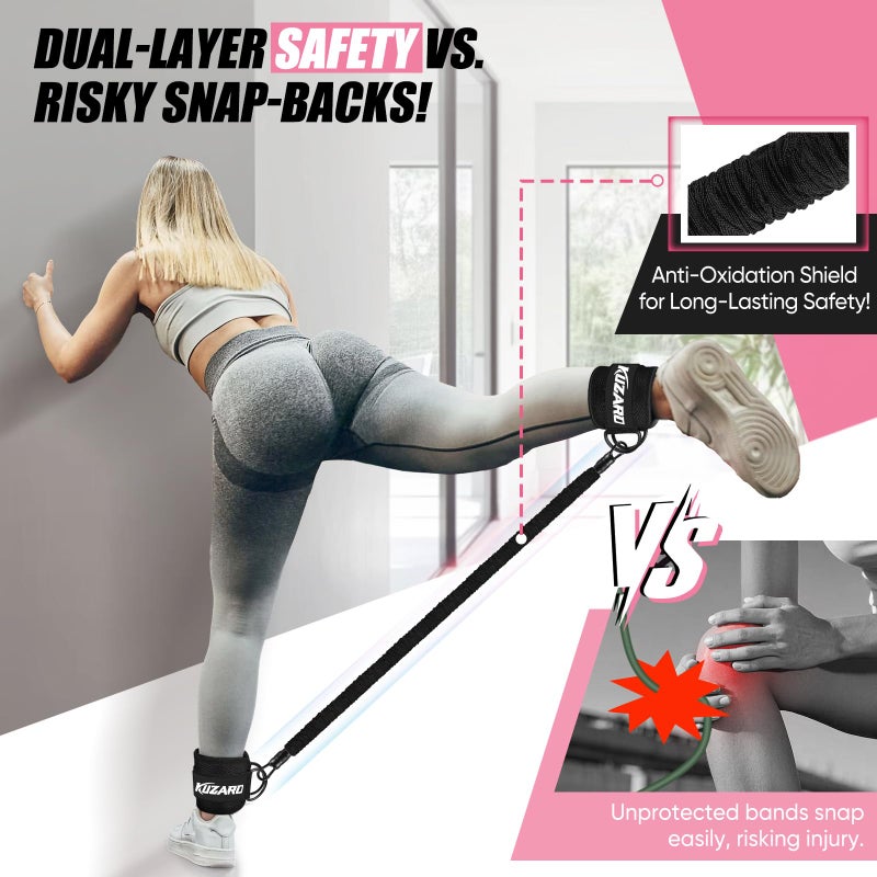 KUZARO Resistance Bands Set with Ankle Straps, Glutes Workout Equipment, Ankle Bands for Working Out, Butt Exercise Equipment for Women Legs and Glutes - Perfect for Home Workouts and Fitness Training - Image 3