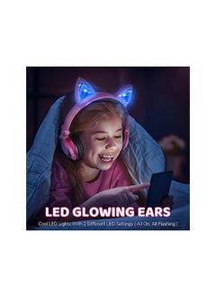 X spring Cat Ear Kids Headphones Led Light Up Foldable Kids Headset Wired Headphones With Mic For Computer Tablet Ipad Cute Pink Stereo Over Ears Headphones With 85Db Volume For Toddler Girls Boys  - Image 2