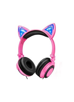 X spring Cat Ear Kids Headphones Led Light Up Foldable Kids Headset Wired Headphones With Mic For Computer Tablet Ipad Cute Pink Stereo Over Ears Headphones With 85Db Volume For Toddler Girls Boys  - Image 1