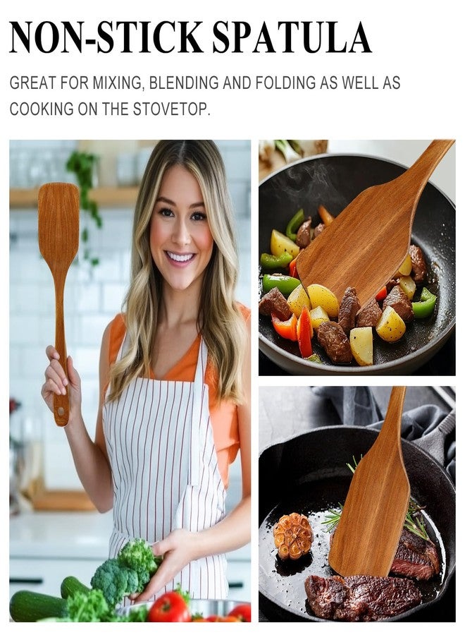 Renawe 12 Inch Acacia Wood Spatula for Cooking Utensils Slotted Turner Best Non Toxic Spatulas Nonstick Flat Teak Wooden Spatula for Kitchen Use, Frying, Eggs, Pancakes Cooking Spatula Set Bamboo Utensil - Image 2