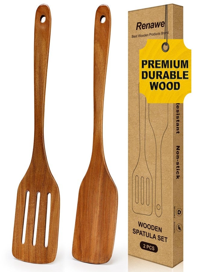 Renawe 12 Inch Acacia Wood Spatula for Cooking Utensils Slotted Turner Best Non Toxic Spatulas Nonstick Flat Teak Wooden Spatula for Kitchen Use, Frying, Eggs, Pancakes Cooking Spatula Set Bamboo Utensil - Image 1