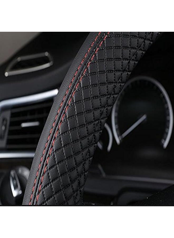 Car Steering Wheel Cover, Leather, Universal 15 Inch Fit, Anti-Slip & Odor-Free (Black) - Image 2