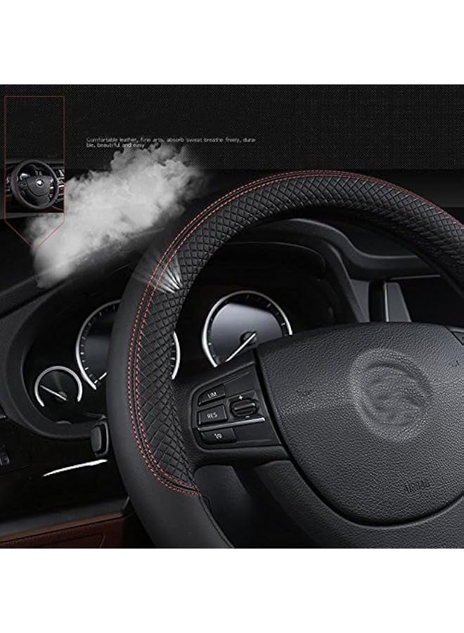 Car Steering Wheel Cover, Leather, Universal 15 Inch Fit, Anti-Slip & Odor-Free (Black) - Image 4