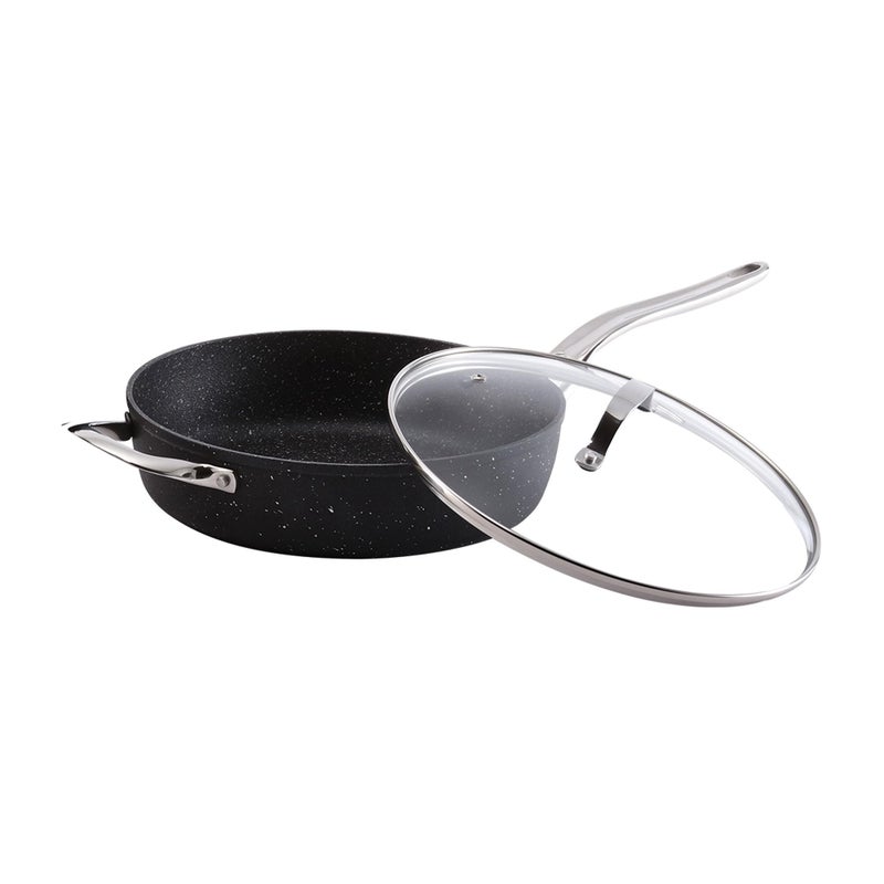 Starfrit The Rock Classic 11 28cm NonStick Deep Fry Pan with Helper Handle and Glass lid  Durable Forged Aluminum  Oven Safe  PFOA Free  Easy to Clean