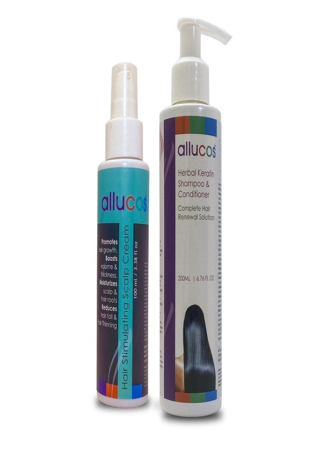 ALLUCOS Dual-Action Hair Care & Growth Kit - Scalp Stimulating Cream (100ml) + Herbal Keratin Shampoo & Conditioner (200ml) | Anti-Hair Fall, Anti-Dandruff, Hair Thickening & Healthy Scalp | 2 Units Pack - Image 1