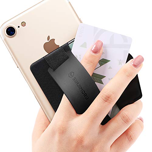 Sinjimoru Phone Grip Card Holder with Phone Stand Secure Stick on Wallet for iPhone with Kickstand for Table Sinji Pouch BGrip Black - Image 1