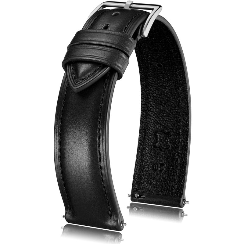 Getalia Luxurious leather Watch Band, Top Grain Genuine Leather Vintage Oil Wax, 18mm 19mm 20mm 21mm 22mm Quick Release Replacement Retro Straps for Men and Women, Thick & Soft (Black Width:20mm) - Image 1