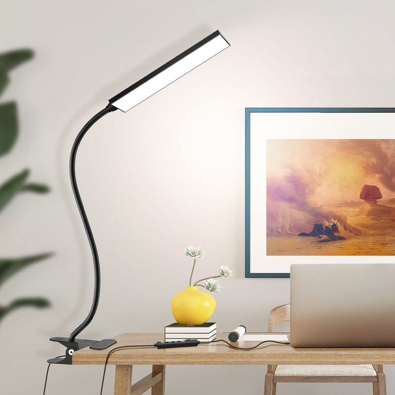 Vansuny Clip on Light LED Desk Lamp with Eye-Caring LED Light and Metal Clip, 11 Level Brightness 3 Color Modes, Power by USB Port 5W Adjustable Neck Reading Lamp for Home and Office (5W, Black) - Image 1