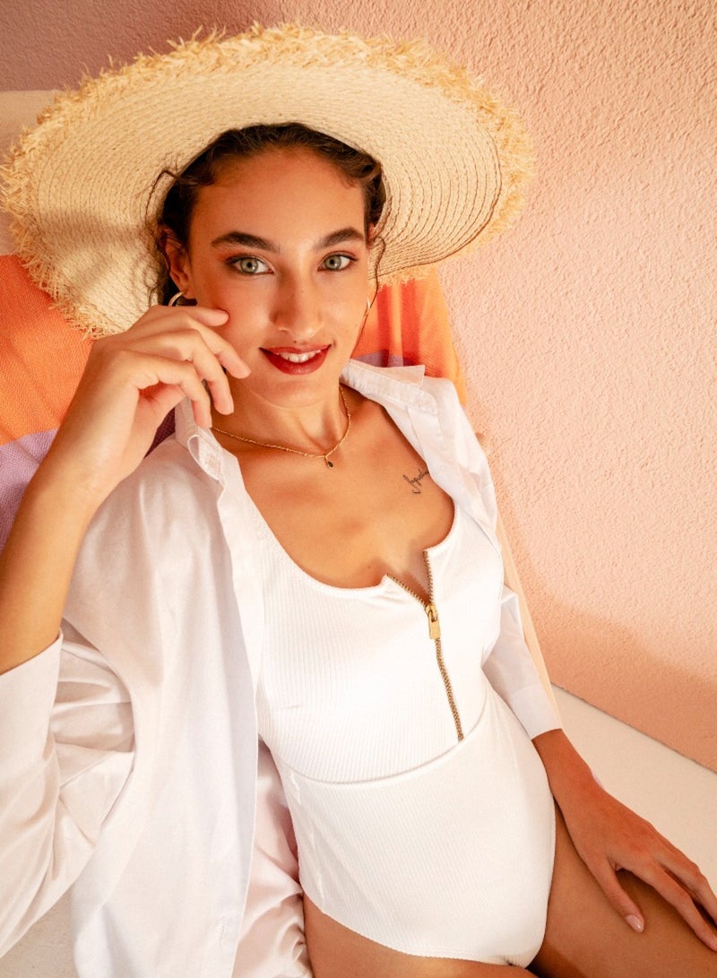 VULEVU Zip Detailed One Piece Swimsuit White - Image 4
