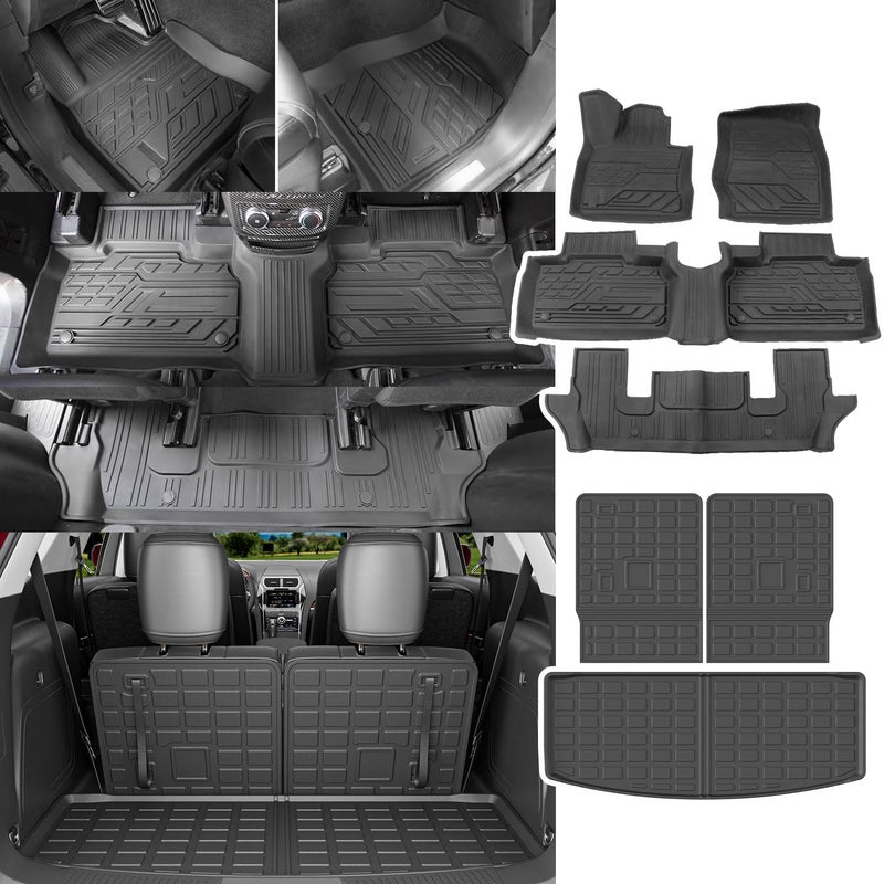 powoq Floor Mat Compatible with 20202025 Ford Explorer 67 Seats Cargo Liner Backrest Mat Replacement for 2020 20212023 2024 2025 Ford Explorer AccessoriesRear Trunk Mat Backrest MatFloor mat