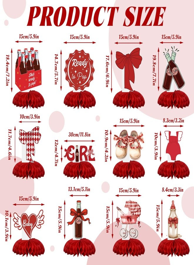Weekgrat 12 Pcs She's Ready to Pop Baby Shower Decorations Honeycomb Centerpieces for Girls Red Gender Reveal Table Centerpiece Party Supplies - Image 4