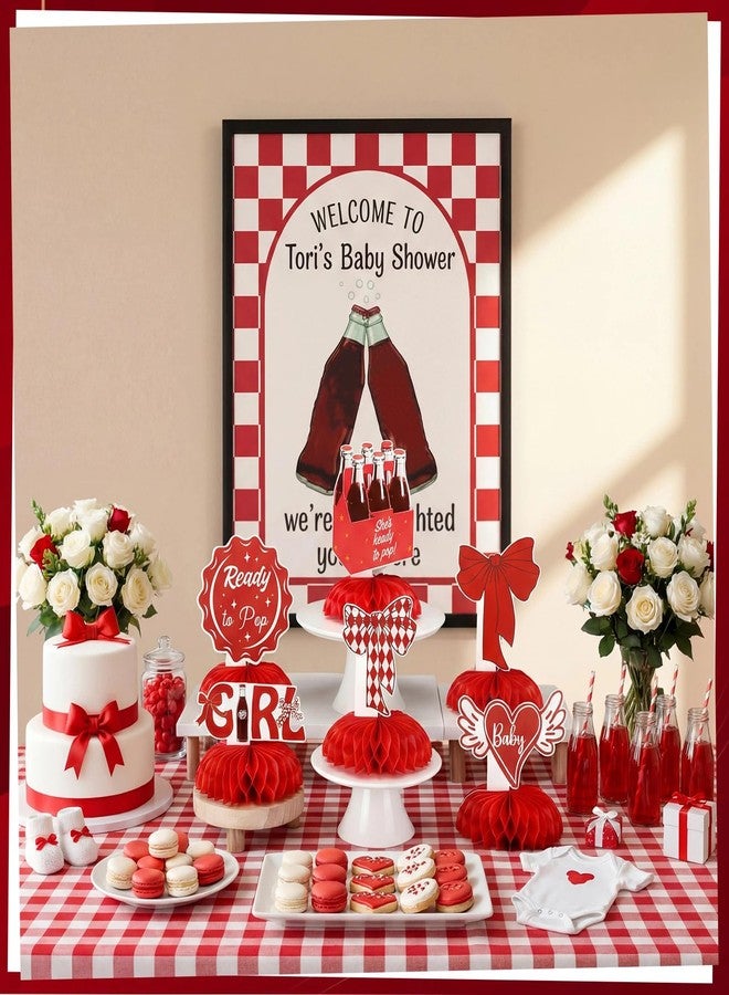 Weekgrat 12 Pcs She's Ready to Pop Baby Shower Decorations Honeycomb Centerpieces for Girls Red Gender Reveal Table Centerpiece Party Supplies - Image 2