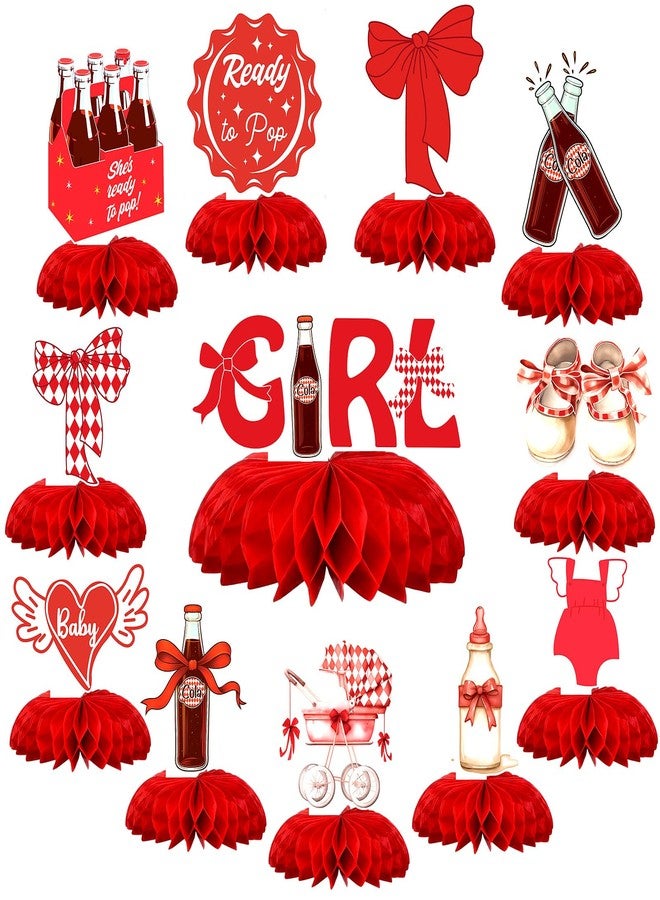 Weekgrat 12 Pcs She's Ready to Pop Baby Shower Decorations Honeycomb Centerpieces for Girls Red Gender Reveal Table Centerpiece Party Supplies - Image 1