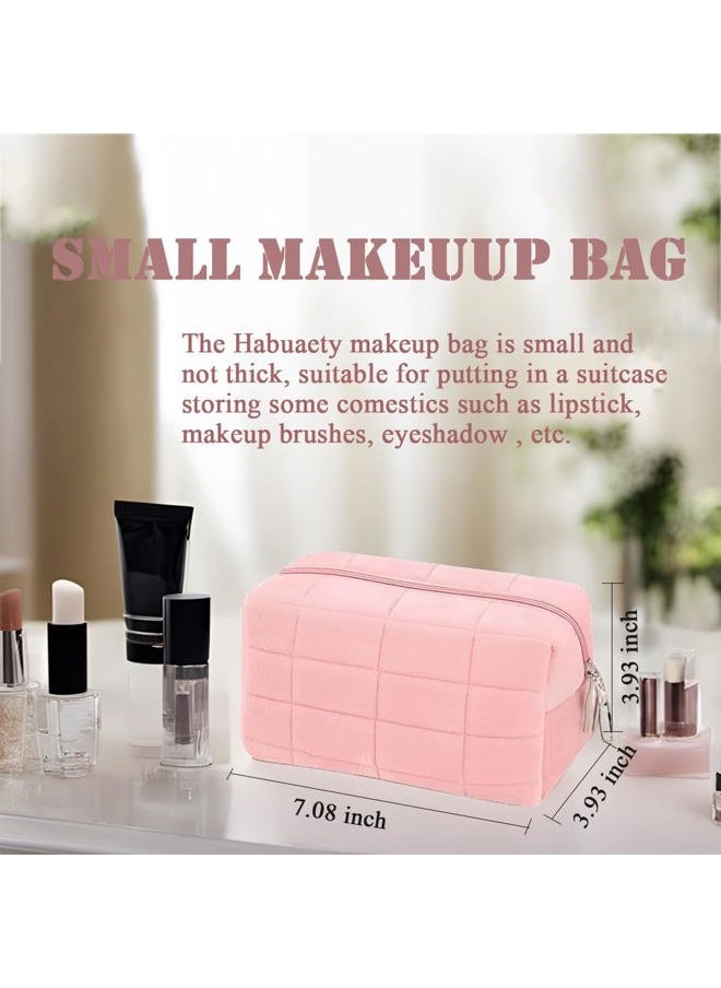 HABUAETY - Makeup Bag Small Cosmetic Pouch for Purse Women Ladies Zipper Y2k Checkered Make Up Bags Pink - Image 1