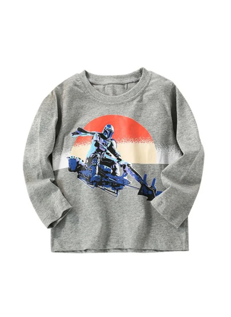YUNIQEE Grey Graphic Printed Round Neck T-shirt
