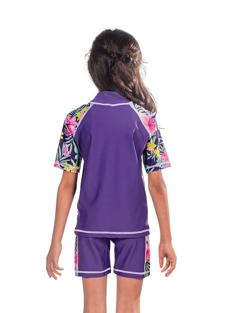 COEGA SUNWEAR COEGA Kids Girls Two Piece Suit - Purple Blue Tropical