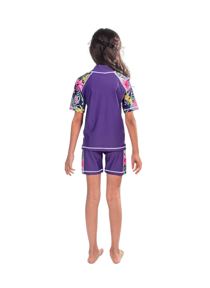 COEGA SUNWEAR COEGA Kids Girls Two Piece Suit - Purple Blue Tropical