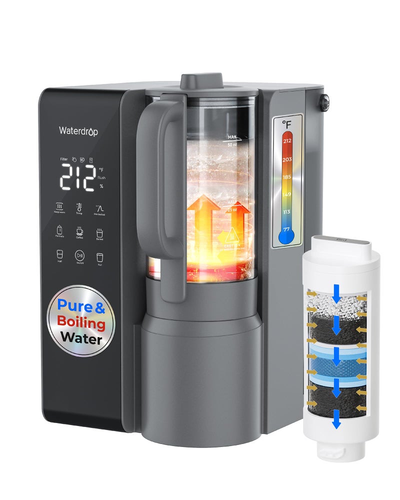 Waterdrop M1 Reverse Osmosis Water Filter Countertop, Hot Water Countertop Reverse Osmosis System, 7 Temperature Options, 6 Stage Purification, 3:1 Pure to Drain, No Installation, Gray - Image 1