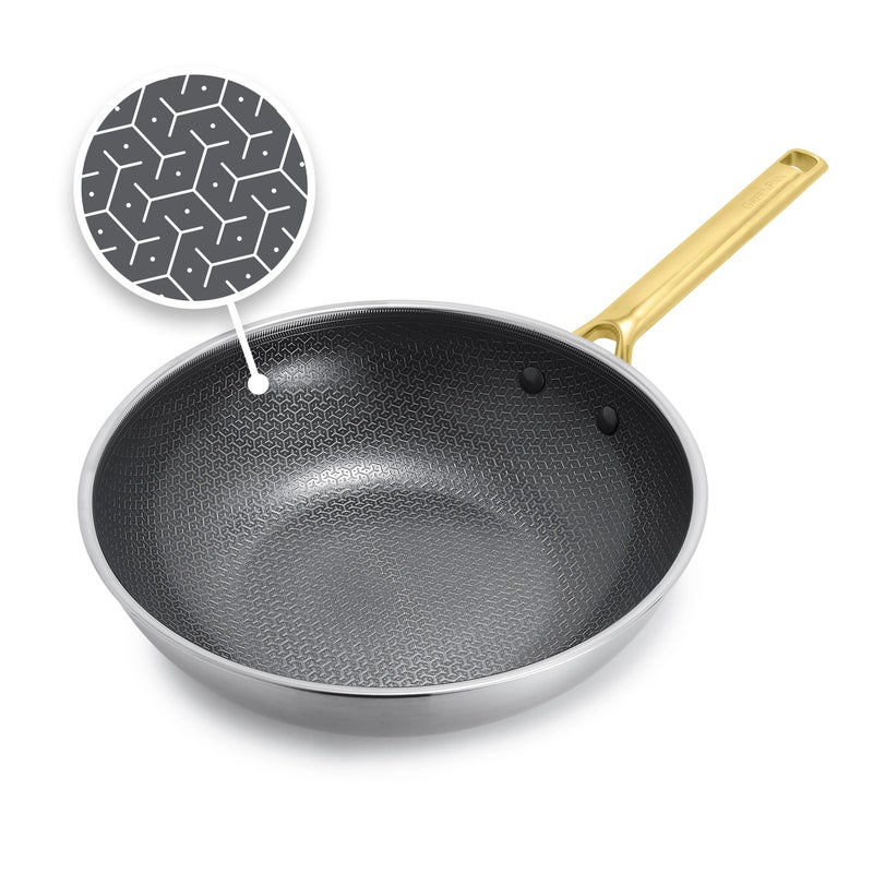 GreenPan Hybrid 11â€ Nonstick Stainless Steel Wok Pan, APEX Tri-Ply Thermobond PFAS-Free Ceramic Skillet, Induction & All Cooktop Compatible, Oven Temp to 850Â°F, Dishwasher Safe, Gold - Image 1