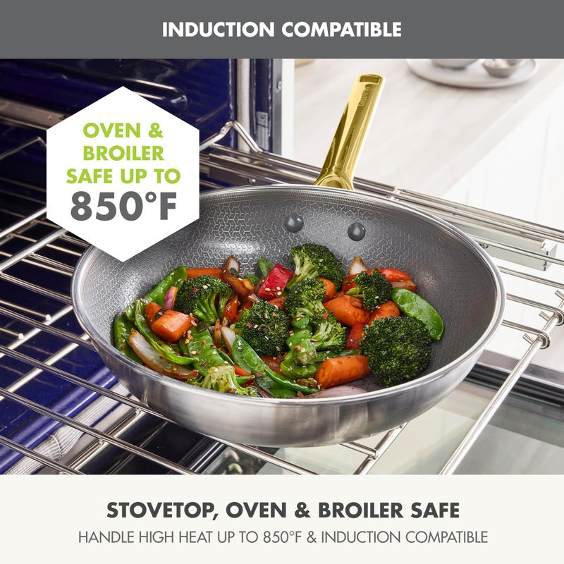 GreenPan Hybrid 11â€ Nonstick Stainless Steel Wok Pan, APEX Tri-Ply Thermobond PFAS-Free Ceramic Skillet, Induction & All Cooktop Compatible, Oven Temp to 850Â°F, Dishwasher Safe, Gold - Image 2
