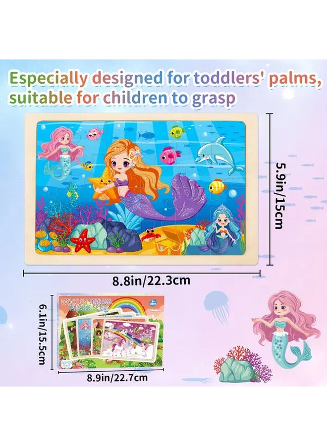 4 قطع من أحجية يونيكورن حورية البحر الخشبية للأطفال، لعب تعليمي، نشاط عائلي، هدية - Image 3