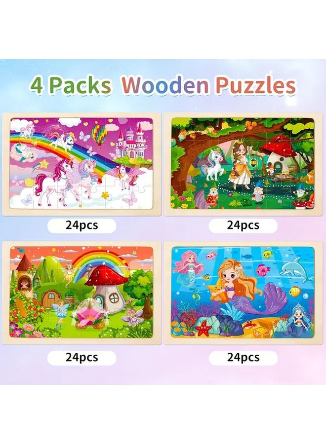 4 قطع من أحجية يونيكورن حورية البحر الخشبية للأطفال، لعب تعليمي، نشاط عائلي، هدية - Image 4