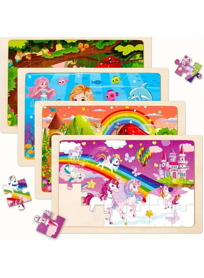 4 قطع من أحجية يونيكورن حورية البحر الخشبية للأطفال، لعب تعليمي، نشاط عائلي، هدية - Image 2