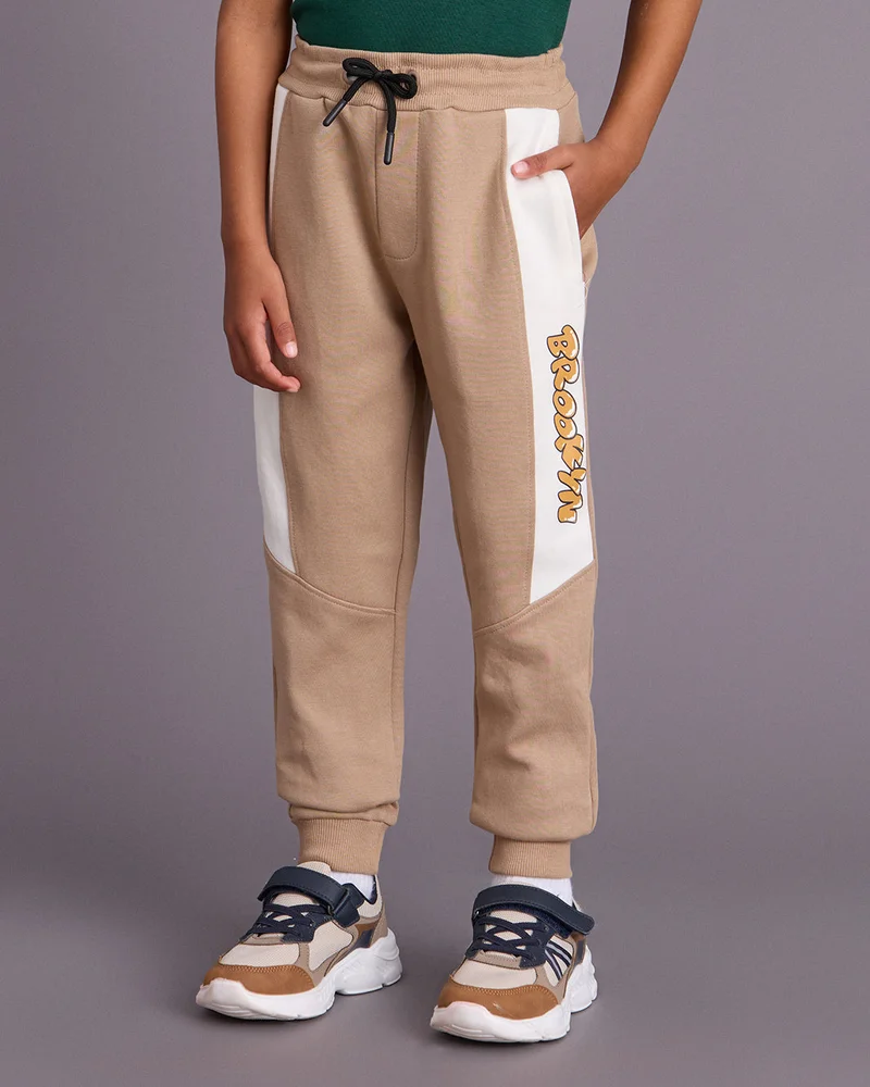 Redtag Boys Beige Print Track Pants