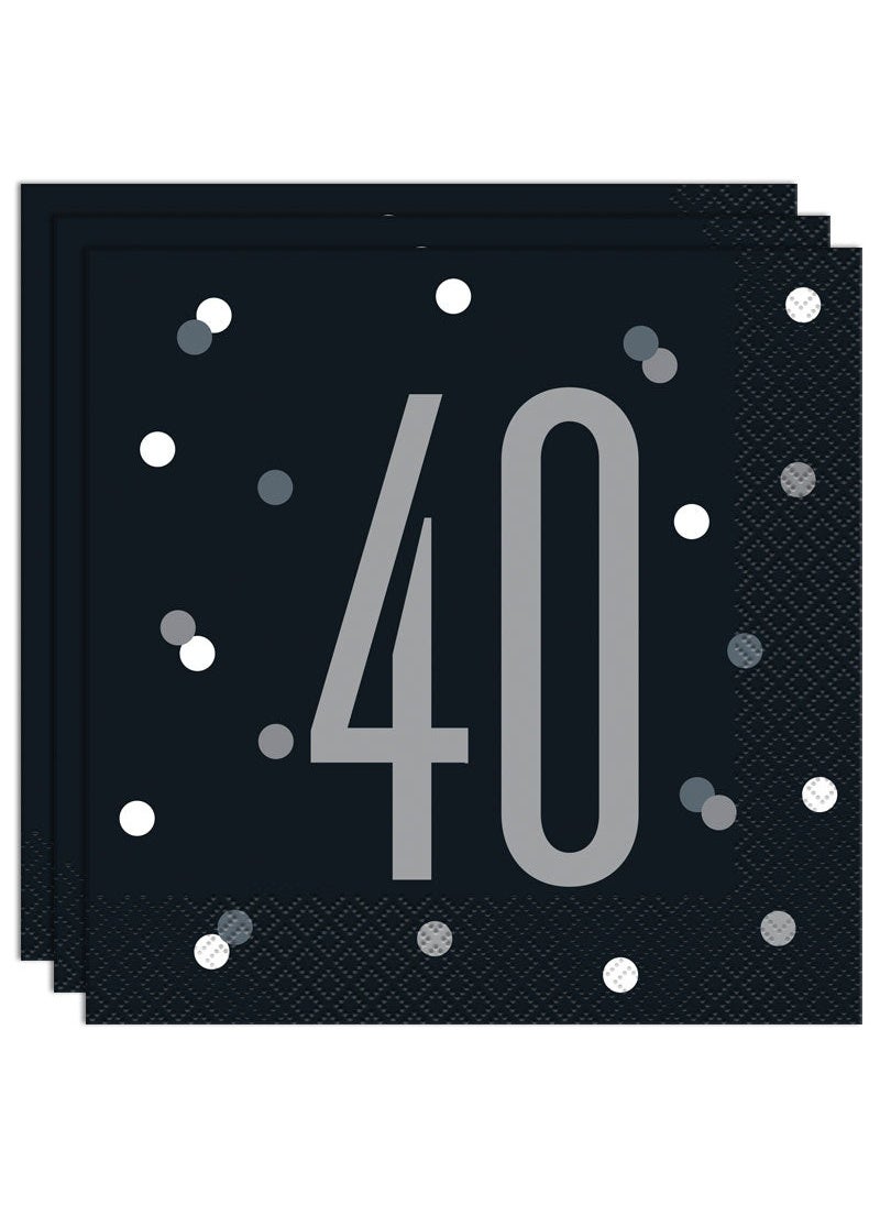 Unique 40-Years Birthday Anniversary Napkins Black Paper 33cm 16-Pack