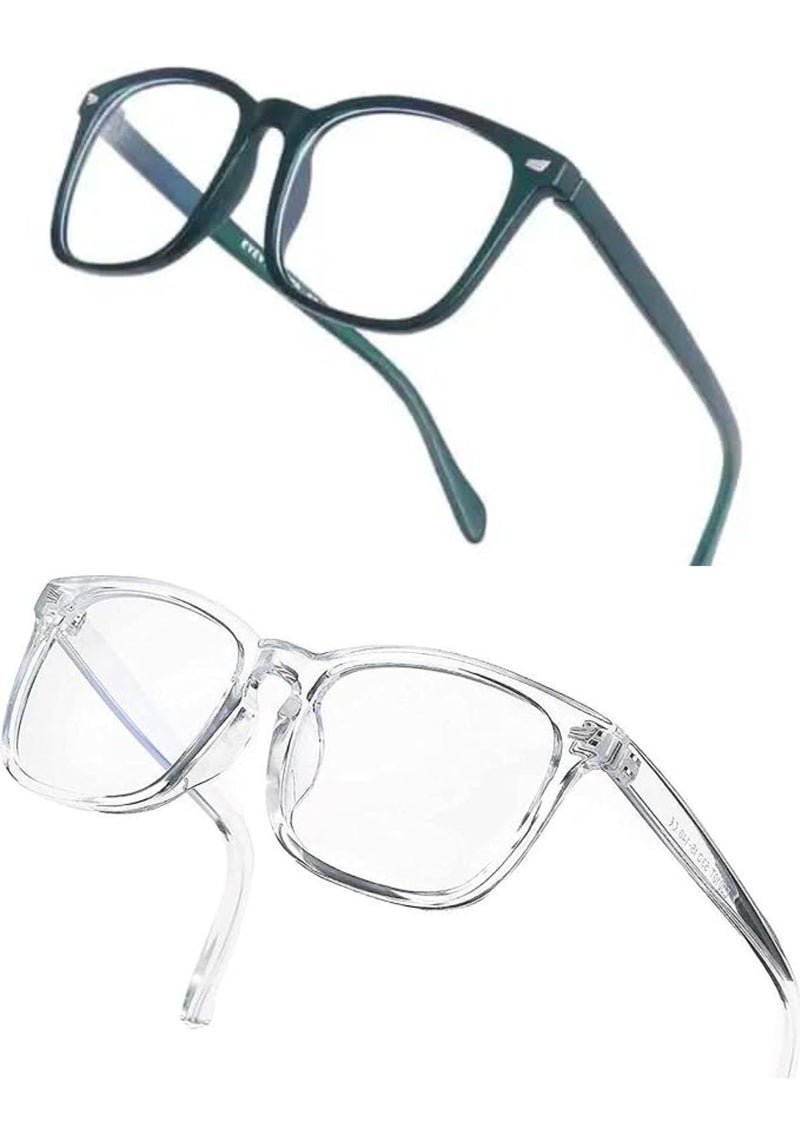 mashamart® Blue Light Blocking Glasses (Combo Of 2) Gaming Filter Square Eyeglasses for Eye Protection Men Women, Computer/Tablet/Laptop/Mobile/TV, Anti-blue & Anti eyestrain (Green/Tranparent) - Image 2