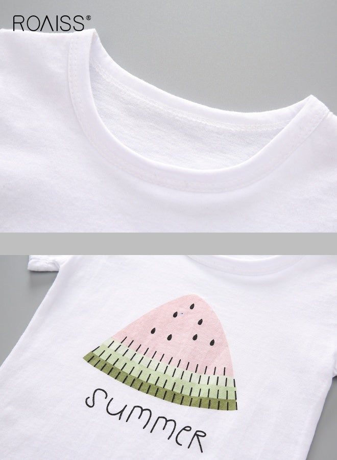 roaiss Girls T-shirt and Shorts Set, Summer Outfit with Belt, 2 Piece Casual Clothing Set, Suitable for Vacation, Travel, Beach, Running and Daily Wear - Image 3