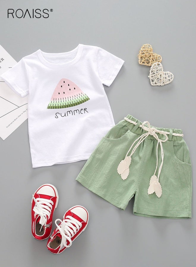 roaiss Girls T-shirt and Shorts Set, Summer Outfit with Belt, 2 Piece Casual Clothing Set, Suitable for Vacation, Travel, Beach, Running and Daily Wear - Image 1