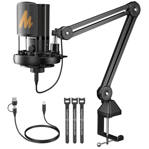 MAONO USB Condenser MicrophoneStudio Mic with Shock Mount Boom Arm Software Mute Gain Knob Volume Control for Streaming Recording Singing Podcasting Content Creation AudiobooksPM450 - Image 1