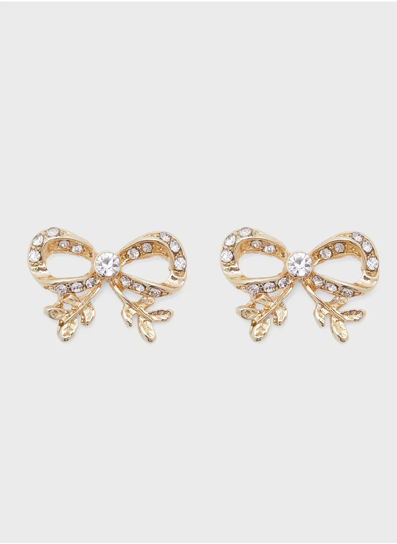 جينجر Diamante Bow Stud Earrings