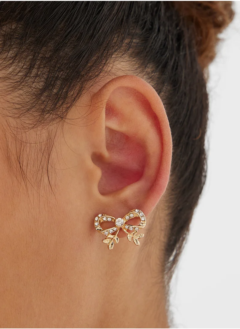 Ginger Diamante Bow Stud Earrings