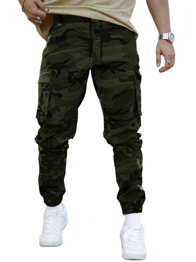 Lymio Men Cargo || Army Design Cargo || Cotton Drawstring Pant Six Pocket (Available Also Plus Size)(Army-Green-L) - Image 1