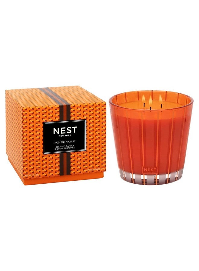 Nest New York NEST New York Scented 3-Wick Candle, Pumpkin Chai - 21.2 oz - Up to 100-Hour Burn Time - Reusable Glass Vessel  - Image 1