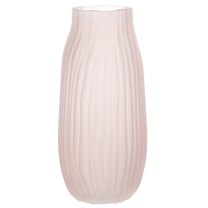 JAKY Global Large Ribbed Glass Vase 12in Frosted Pink Elegant Decorative Vases for Home Flowers Arrangements  Centerpieces  and Modern D?cor - Image 1