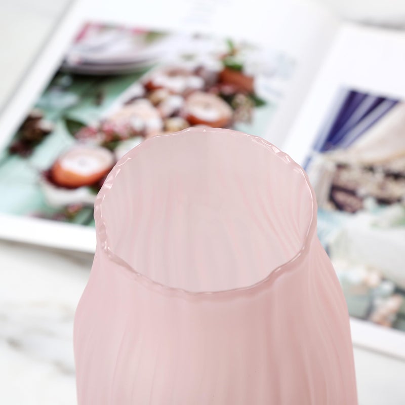 JAKY Global Large Ribbed Glass Vase 12in Frosted Pink Elegant Decorative Vases for Home Flowers Arrangements  Centerpieces  and Modern D?cor - Image 5